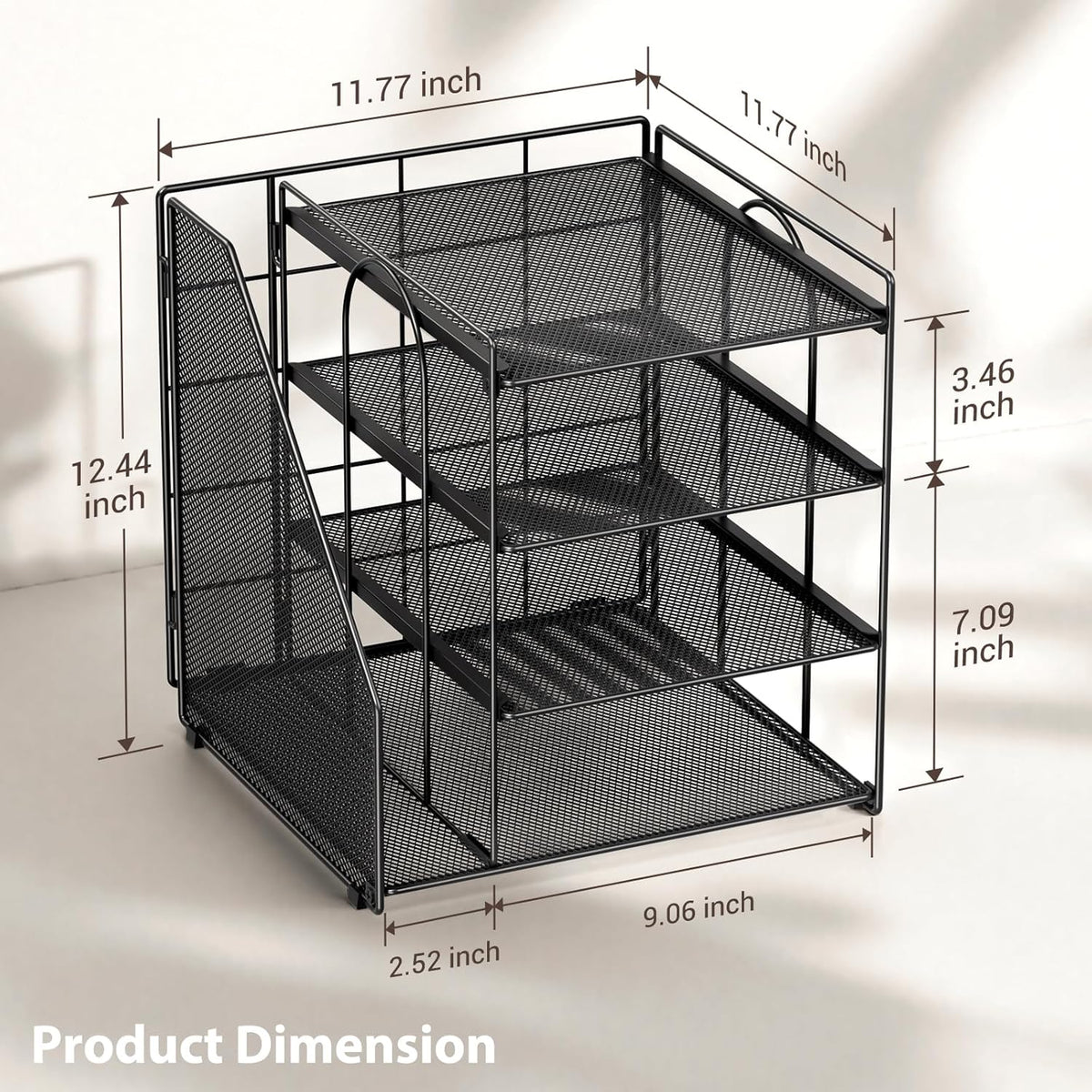 Desk Organizer and Accessories, Paper Organizer for Desk, 4-Tier Paper Letter Tray with File Holder, File Organizers for Office Supplies (Black)