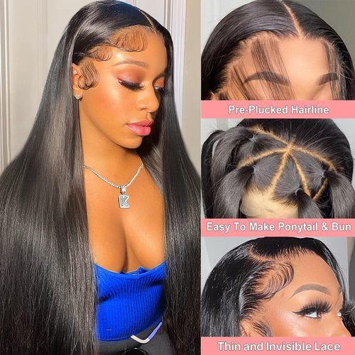 miniask 26 Inch HD Transparent 13x4 Straight Lace Front Wigs Human Hair 180 Density Frontal Wigs Human Hair HD Lace Pre Plucked Closure Wigs for Women