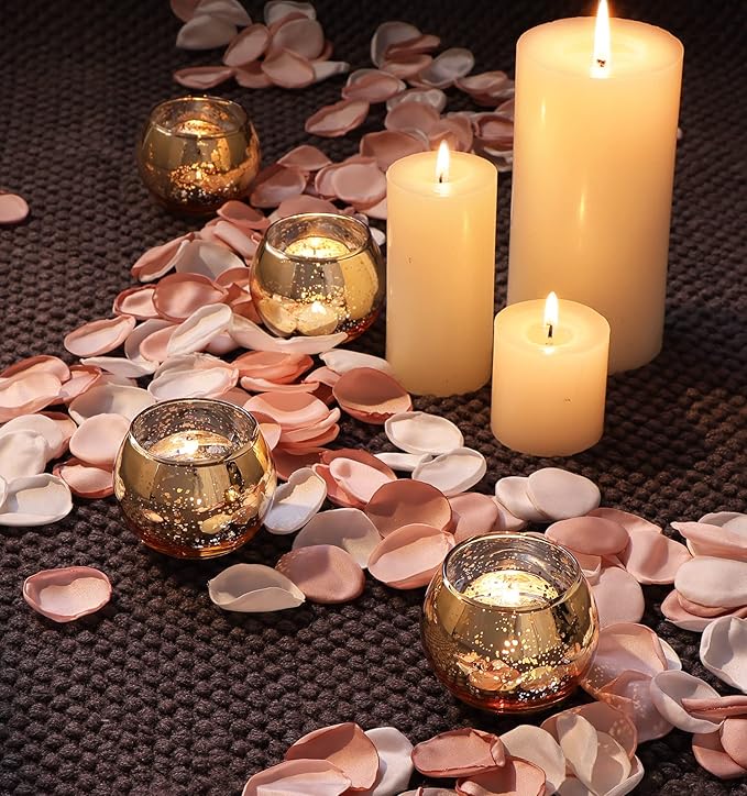 Volens 24PCS Gold Votive Candle Holders for Table Centerpieces, Round Mercury Glass Candle Holders Bulk for Wedding, Birthday, Anniversary, Parties, and Holiday Decorations
