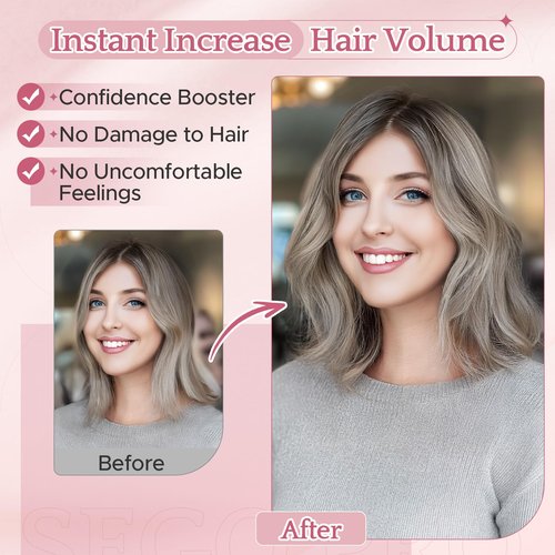 SEGO Pro Hair Toppers for Women Real Human Hair with No Bangs 3.1×3.9 Inch Silk Base Clip-In Topper Natural Looking Hairpieces for Women(8 Inch,Light Grey)