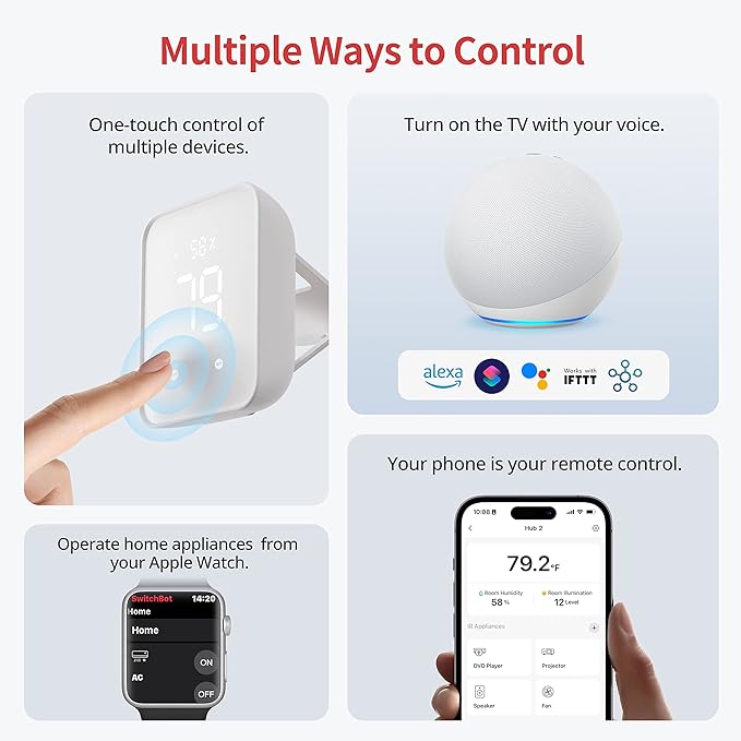 SwitchBot Hub 2 (2nd Gen), work as a WiFi Thermometer Hygrometer, IR Remote Control, Smart Remote and Light Sensor, Link SwitchBot to Wi-Fi (Support 2.4GHz), Compatible with Alexa&Google Assistant