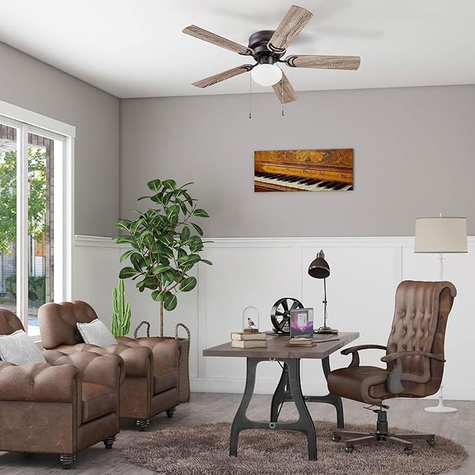 Prominence Home Alvina Traditional 44 Inch Ceiling Fan with Light, LED Flush Mount Ceiling Fan, Indoor Fan with 5 Blades, Gray Pine and Maple Brown Blade Finish Options, Bronze (51584-01)