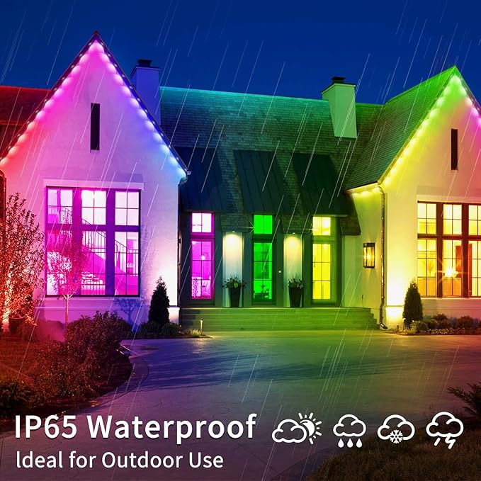 200ft permanent outdoor light, RGB Smart outdoor eave lights with APP & Remote Control,timed Music synchronisation IP67 waterproof LED eave light,suitable for party,Halloween,Christmas,rooftop,garden
