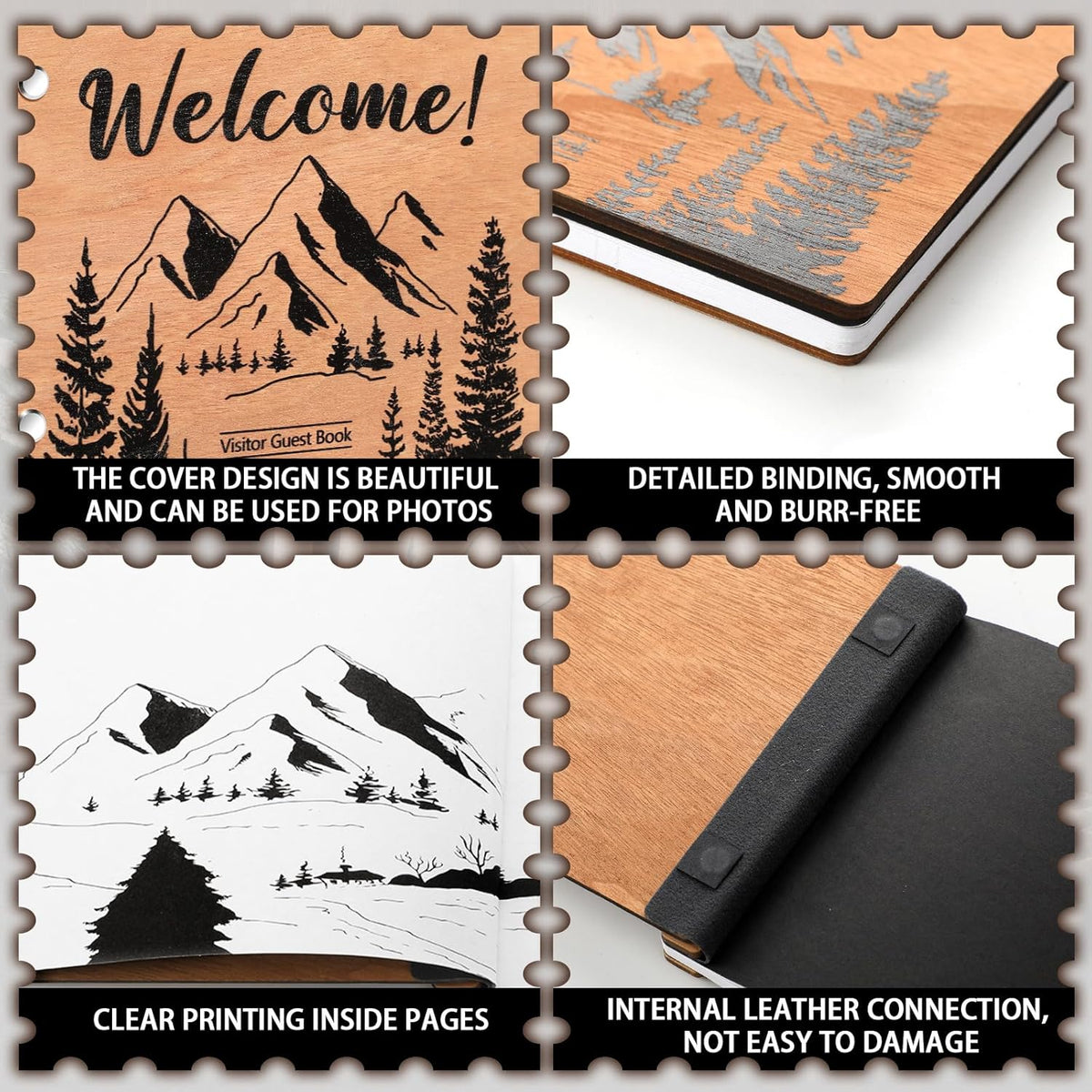 Visitor Wooden Guest Book with Pen 8 x 6 Inches 120 Pages Memory Scrapbook Rustic Signature Party Sign in Xmas Gift for Couple Guests Book