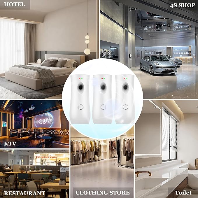 (3-Pack) Automatic Fragrance Dispenser Wall-mounted Aerosol Spray Air Freshener for Hotels, Home, Indoor, Offices, Schools, Restaurants, Commercial Place (001, White)