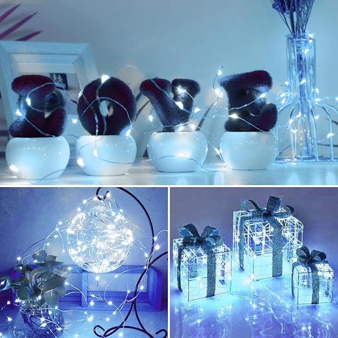 kolpop 12 Pack LED Fairy Lights Battery Operated with 3 Modes, Mini Twinkle String Lights Battery Powered Waterproof for Christmas Mason Jars Party(Blue&White)