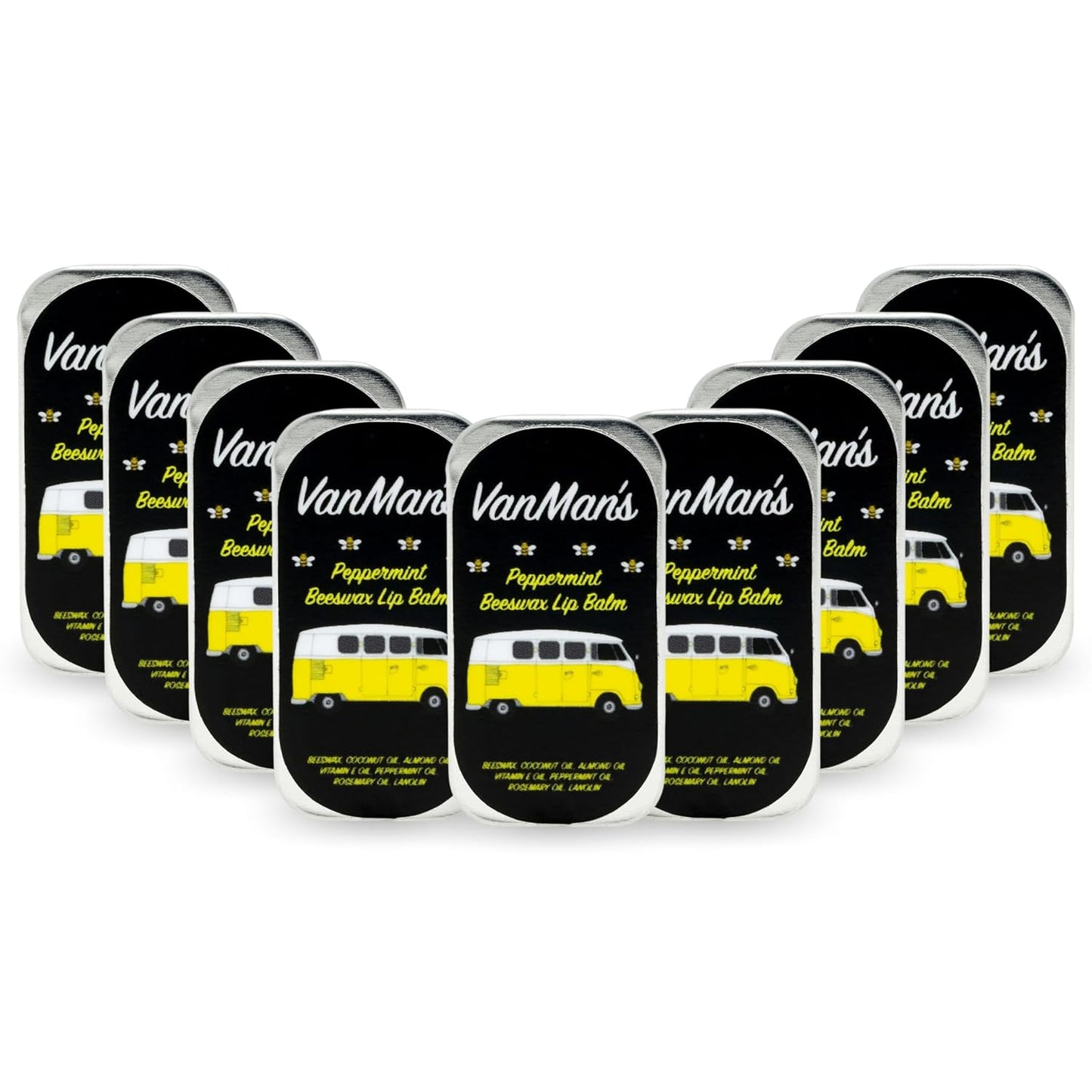 Vanmanâs - Handmade Peppermint Beeswax Lip Balm (9 Pack) - Peppermint Lip Balm with Rosemary, Almond and Coconut Oil - Bee Balm with Vitamin E - Peppermint Balm Ideal for Dry Lips