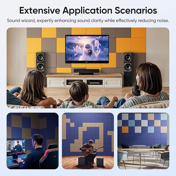 12 Pack 12" X 12" X 0.4" Acoustic Panels for Wall Sound Absorbing,Square Self-Adhesive Sound Panels, High Density Suitable for Multiple Scenarios(Dark Camel)
