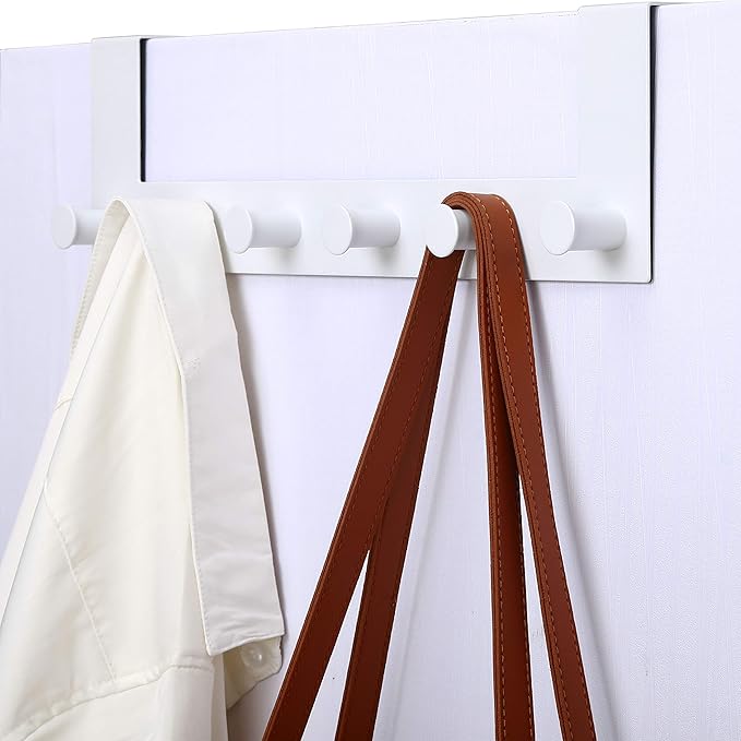 WEBI Over The Door Hook,Door Hanger:Over The Door Towel Rack,6 Peg Door Hooks for Hanging,Door Coat Hanger Over The Door Coat Rack for Towels,Clothes,Behind Back of Bathroom,White,2 Packs