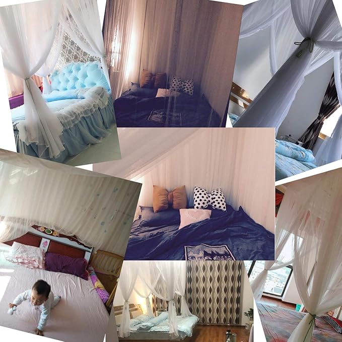 Comtelek Bed Canopy, Canopy Bed Curtains Bed Drapes for Full Queen King Size Bed Mosquito Net Bed Canopy Curtains for Patio Indoor Outdoor Room Decor Screen Netting Canopy Curtains White