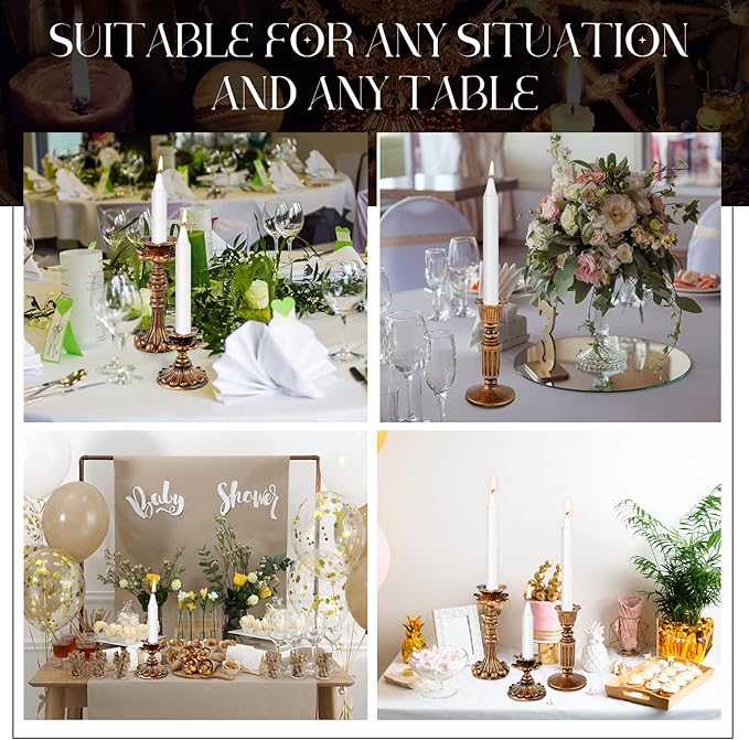Suclain 6 Pcs Vintage Candlestick Holders Taper Resin Candle Holder Retro Antique Candle Holder Floral Decorative Candlesticks for Wedding Anniversary Table Centerpieces Fireplace Home Decor(Bronze)
