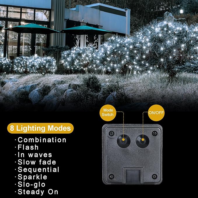 4 Pack Solar Fairy Lights 131.2Ft 400 LED, Twinkle Lights with 8 Modes, Waterproof Silver Wire String Lights for Garden Patio Party Weding Decorations (Cool White)