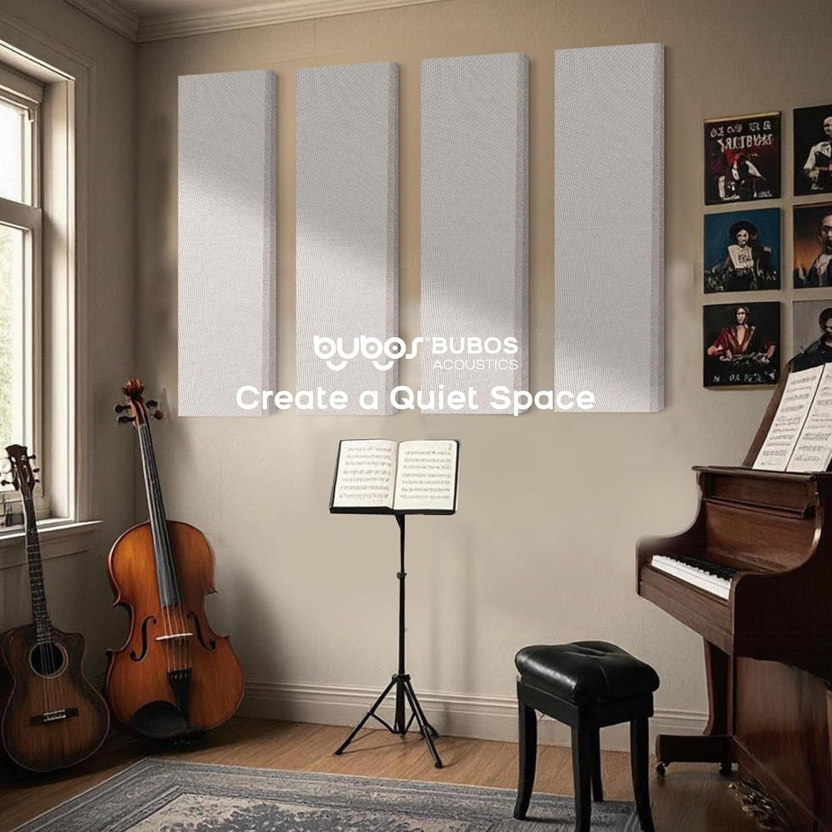 BUBOS 2 PCS Acoustic Panels,47.2''x11.8'' Fabric Soundproof Wall Panels,Self-adhesive Sound Absorbing Panels for Studios, Office, Home Theater, Fabric-Clad-N Linen