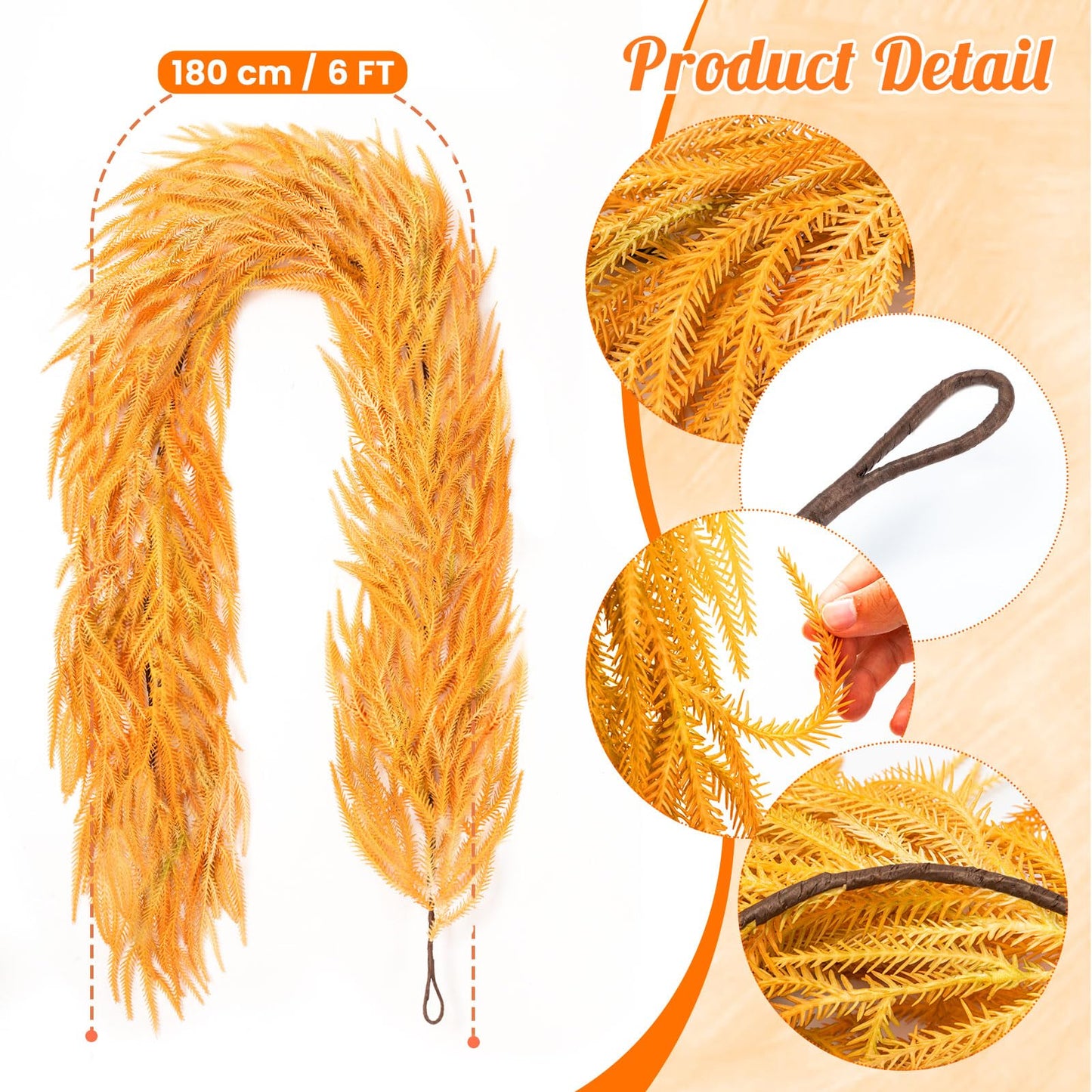 Noverlife 6FT Fall Garland for Mantle, Artificial Fall Leaf Garlands Gradient Autumn Hanging Norfolk Pine Garland, Harvest Faux Pine Wreath Fall Leaves Decor for Home Thanksgiving Halloween