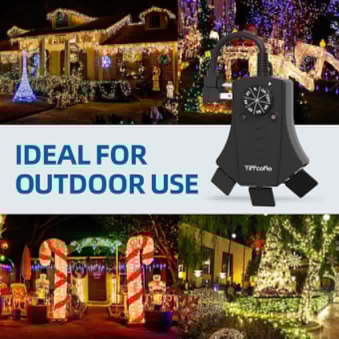 TiFFCOFiO Outdoor Timer Outlet, Dusk to Dawn Light Sensor Timer Weatherproof, 3 Grounded Outlets for Halloween and Christmas Lights, 15A 1/2HP, ETL Listed