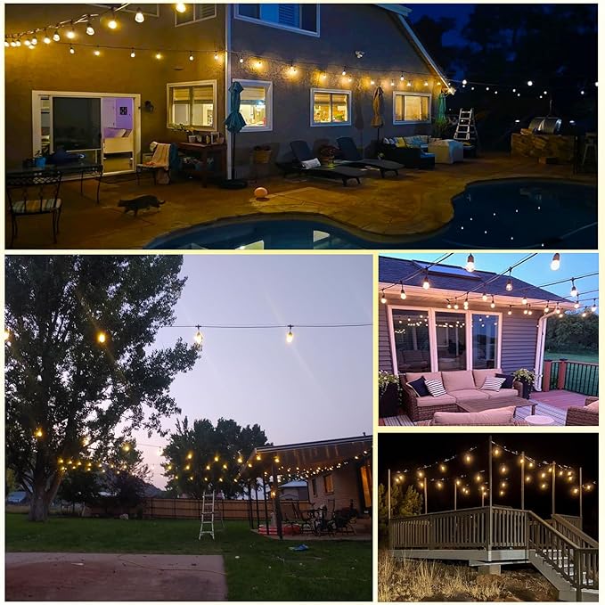 100FT String Lights for Outside Patio Lights with 30+2 Replaceable S14 2200K Warm Bulbs for Outdoor Pergola Backyard Porch, Linkable, Hooks and Zip Ties Included, 1-Pack