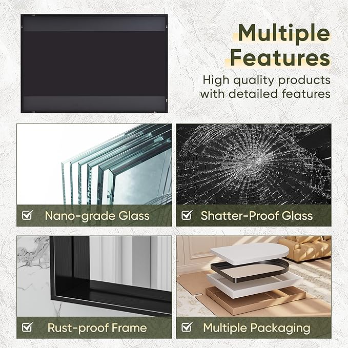 Suidia Bathroom Mirror, 36" x 36" Wall Mirror Metal Framed, Bathroom Vanity Mirror for Living Room Bedroom Bathroom Entryway, Black, Rect Corner Style