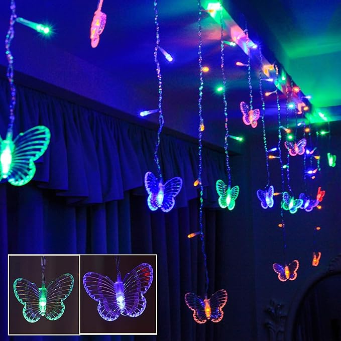 8 Modes 120 LED 19.7FT Firefly Twinkle Timer String Lights with Remote,Butterfly Curtain Fairy Lights USB Plug in, Waterproof Copper Wire for Bedroom Patio Christmas Wedding Party Dorm(Multicolor)