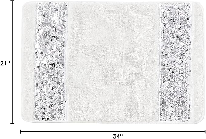 Zahari Home Sinatra Modern Bathroom Rug Classic Luxury Bath Rug Contemporary Decor Stylish Bath Mat for Shower Unique Design White Bathroom Rug Bath Shower Tub Decor Bling