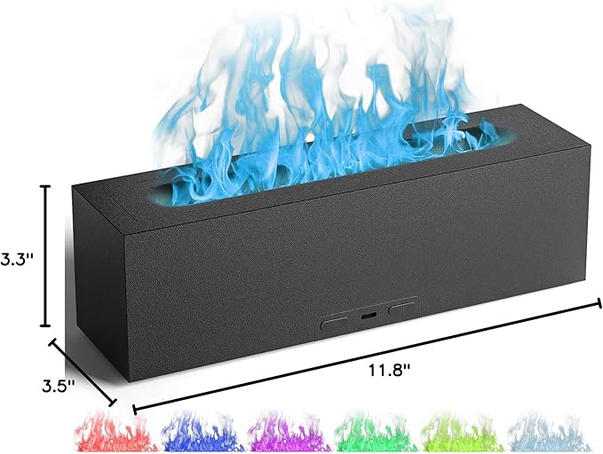 Flame Diffuser for Essential Oils - 200ml Ultrasonic Aroma Diffusers with 7 Color Flame Light Aromatherapy Diffuser & Cool Mist Humidifier for Home, Office, Bedroom, Type-c Cable, Auto-Off Protection