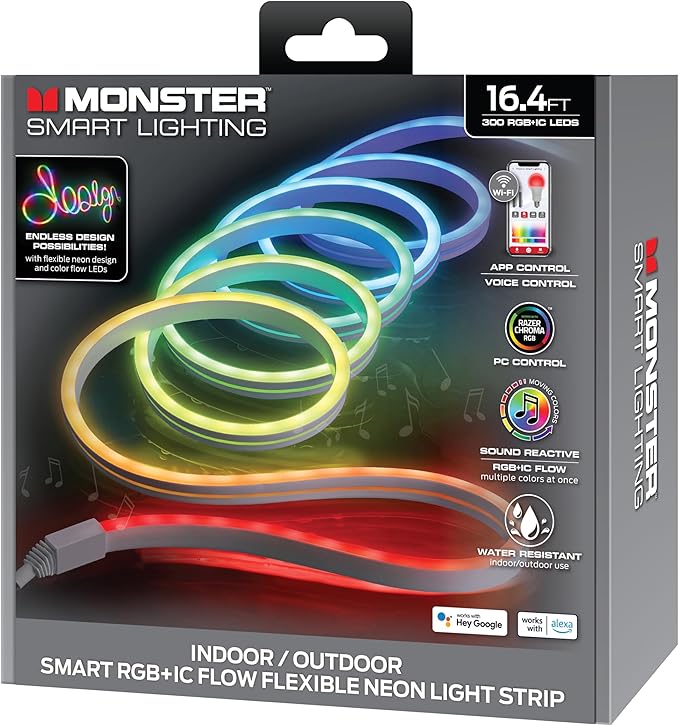 Monster MOW71005ICM 16.4 Ft. RGB + IC Flow Flexible Neon Outdoor LED Smart Light Strip