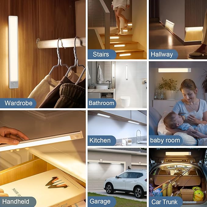 6 Pack Motion Sensor Under Cabinet Lights,63-LED Rechargeable Under Cabinet Light Wireless,Magnetic Motion Activated Light for Kitchen Bedroom Staircase Cabinet Closet (12 inch,Warm)