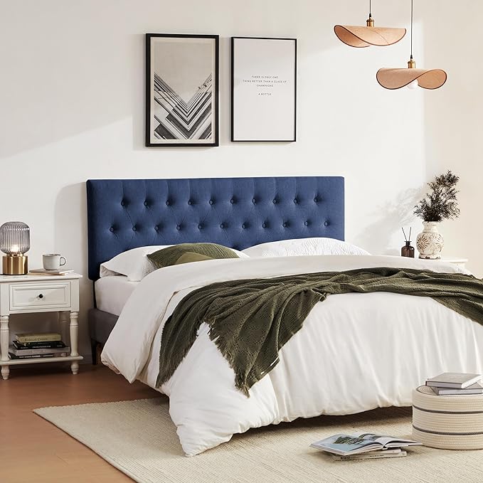 Tufted Upholstered Headboard Twin Size, Solid Wood Head Board with Durable Metal Legs, Adjustable Height Twin XL headboard from 37” to 51” Fabric Headboard in Modern Button Design, Blue