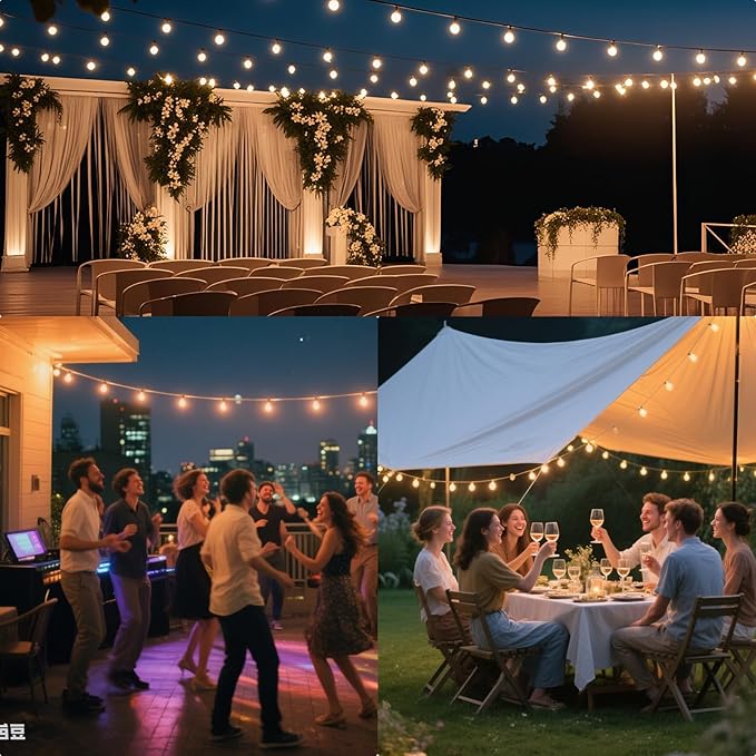 HJQ 120FT(60x2) Solar String Lights Outdoor Waterproof, Solar Powered Patio Lights with Remote & USB Port, 20+1 LED Shatterproof Bulbs, 3 Modes, Dimmable Solar Hanging Lighting for Yard Garden Party