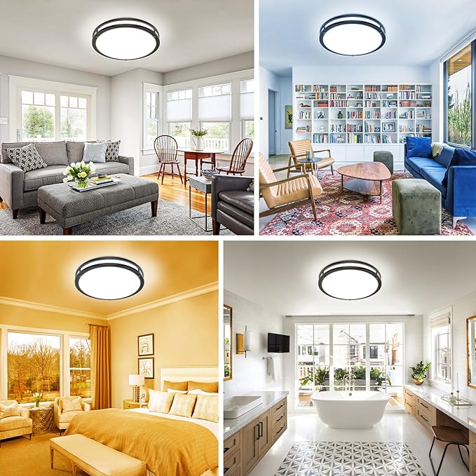 libtit 13 Inch LED Ceiling Lights with Remote for Bedroom Kitchen, 24W 2400lm Super Bright & Dimmable Flush Mount Light Fixtures, 2700K-6500K Adjustable Modern Lamps with Timer, Black