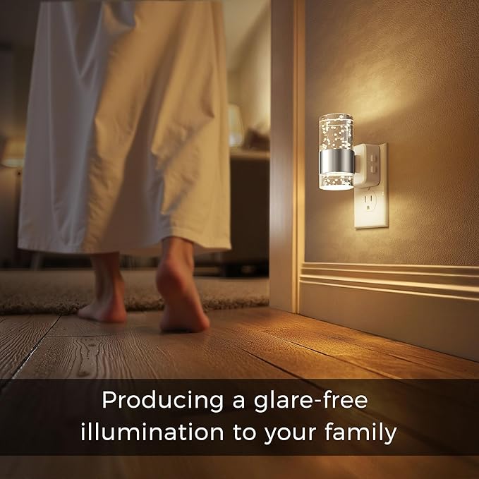 L LOHAS LED Night Lights Plug into Wall 2 Pack, Dimmable Night Light with Dusk-to-Dawn Sensor, Soft White/Cool White/Amber 3 Color Light, Adjustable Brightness, Rotatable Plug, Bubble Nightlight