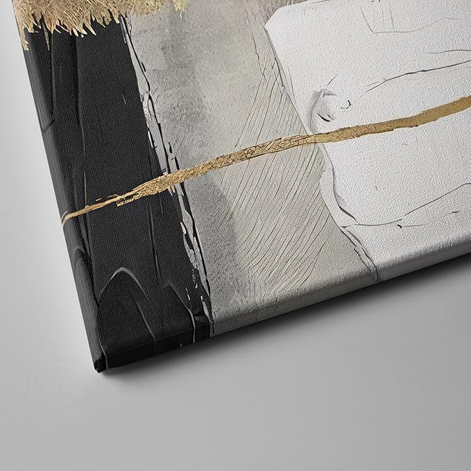 Framed Black and White Abstract Wall Art for Living Room,3 Piece Modern Textured Paintings Artwork for Walls,Minimalist Abstract Black Gold Canvas Pictures Prints for Hallway Office Wall Decor,12x16in