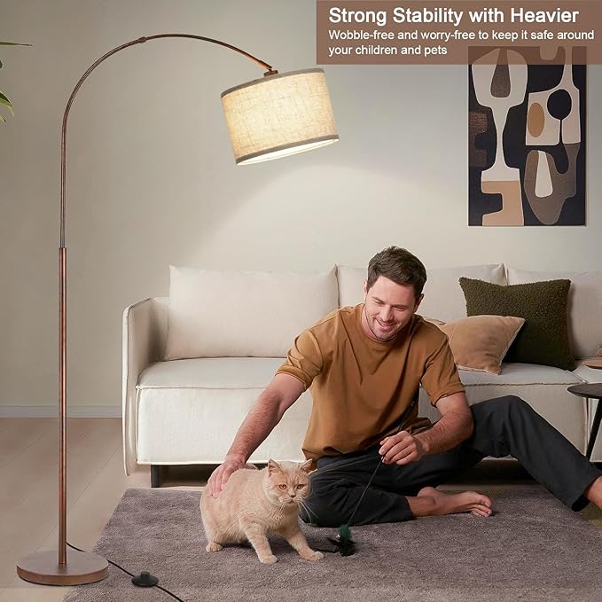 Floor Lamp for Living Room, Vintage Arc Floor Lamp with Adjustable Lamp Head, Tall Pole Lamp with On/Off Pedal Switch, Over Couch Arched Reading Light for Bedroom, Office, Study Room (Antique Bronze)