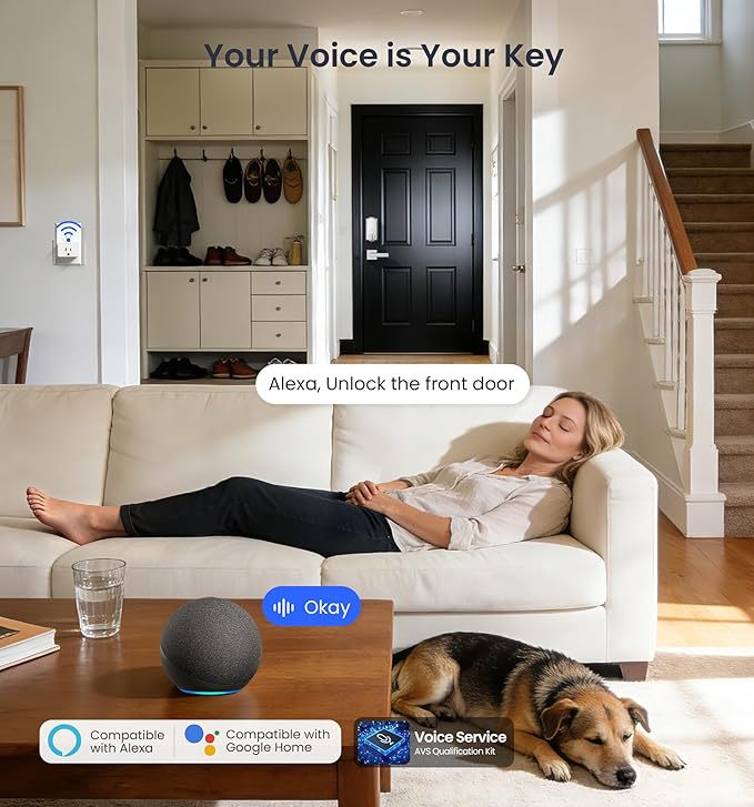 Veise VE017-H Fingerprint Smart Front Door Lock Set, App Control, 8-in-1 Keyless Entry Deadbolt with Zinc Alloy Handles, Emergency Power Port, Touchscreen Keypad, Auto Lock, Easy Install, Satin Nickel