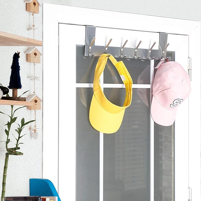 WEBI Over The Door Hook Door Hanger:Over The Door Towel Rack with 6 Hooks for Hanging Coats,Door Coat Hanger Towel Hanger Over Door Coat Rack for Towels,Clothes,Back of Bathroom,Silver