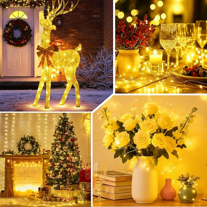 Fairy Lights Battery Operated, Rechargeable String Lights with Timer, Mini Waterproof LED Twinkle Lights for Bedroom, Christmas Decorations, Wedding Party Decor (Warm White, 5M/16FT)