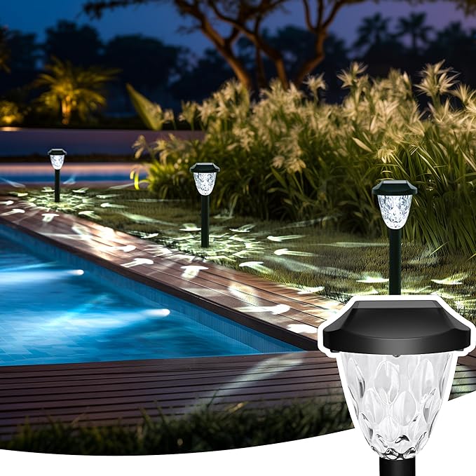 GIGALUMI 10 Pack Solar Lights Outdoor, Solar Pathway Lights with Great Pattern, Waterproof Auto On/Off Light for Outside Yard Garden Walkway Driveway Lawn Pathway