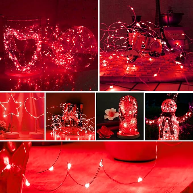 ZGWJ Fairy Lights Battery Operated, 8 Pack Twinkle String Lights 20 LED 7FT 3 Lighting Modes for Bedroom Decor, Easter, Halloween, Christmas, Party Indoor and Outdoor Decoration Red