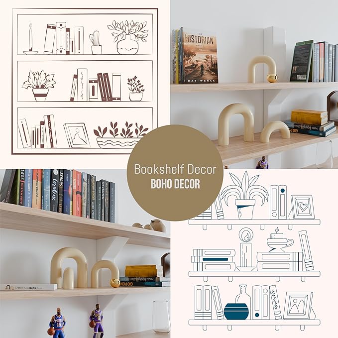 EdensDECOR Boho Bookshelf - Neutral Japandi Home Decor Accents, Coffee & Entryway Table Decor, Minimalist Console & Mantle Decorations