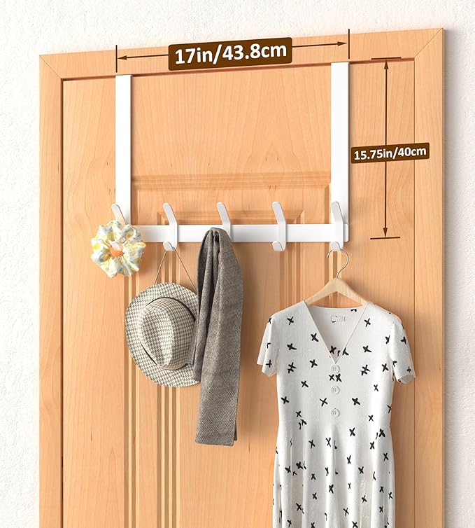 Long Over The Door Hooks Hanger with 15.75" Arms for Easier Access by Shorter, J16U, Perfectly Fits US Standard 1 3/4-inch Doors, Towel Rack Bathroom Organizer Holder, Rustproof, White