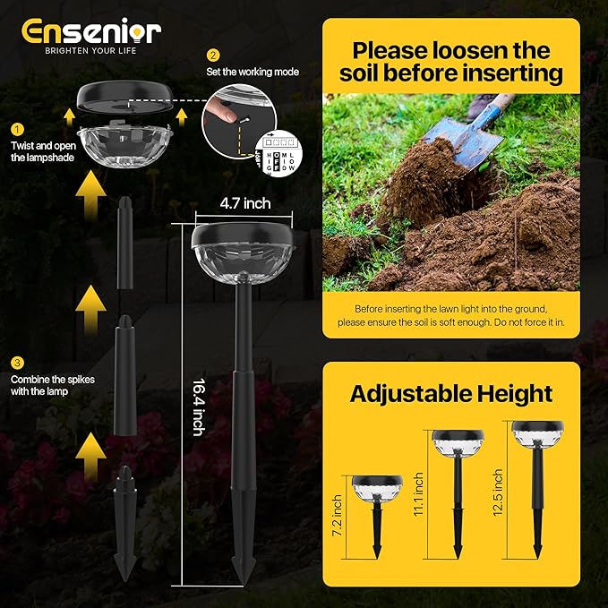 Ensenior 10-Pack Solar Lights Outdoor, Auto ON/Off 6500K LED Solar Garden Lights for Pathway, Yard, Patio, Walkway, Flower Bed, Halloween Christmas Landscape Lighting, IP65 Waterproof, Flag Lights