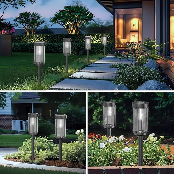 EXCMARK 16 Pack Outdoor Solar Lights Waterproof for Yard Garden Walkway Pathway Lawn Decorative Contemporary Landscape Lighting. (Cool White Light, 16)