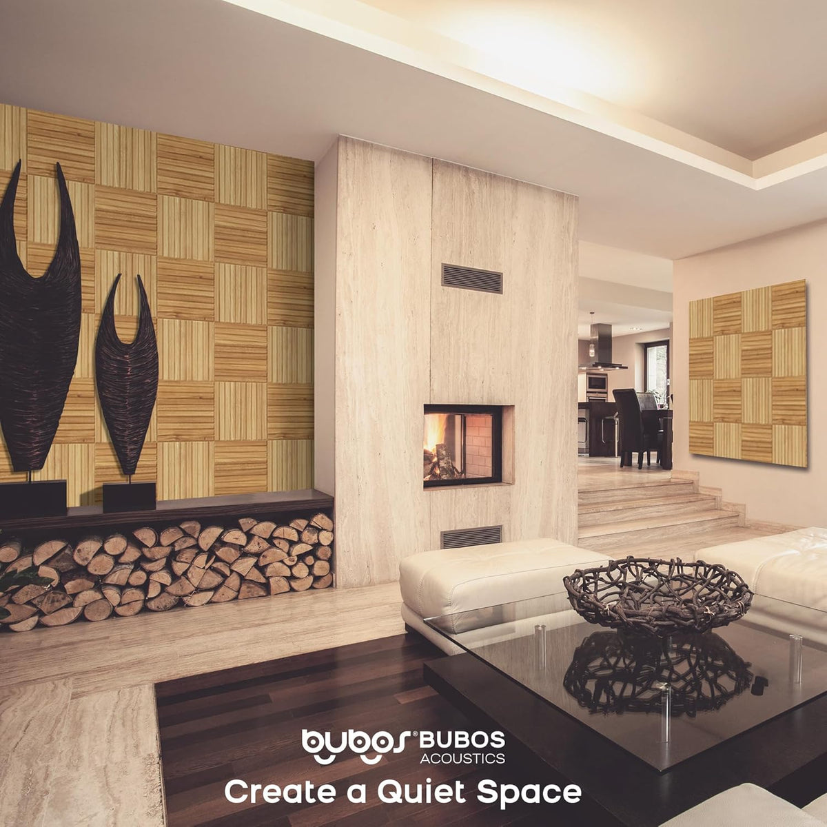 BUBOS Large Acoustic Panels,6 Pack Wood-Pattern Printing Soundproof Wall Panels, Total Size 70.8 x 47.2 Inches Self-Adhesive Decorative Sound Absorbing Panels for Studio, Home,Natural Grain Weave