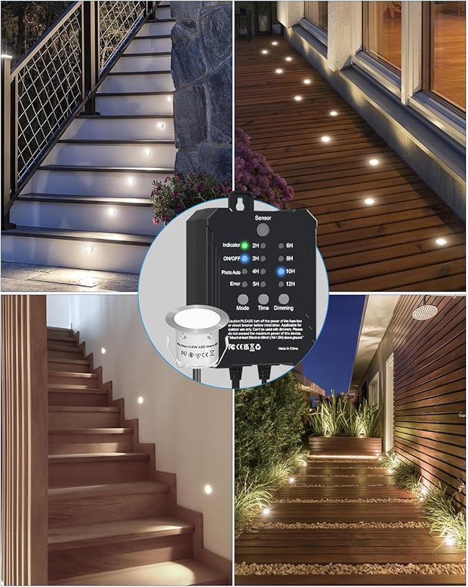 HIBOITEC Low Voltage Deck Lights Kit with Transformer Dimmable Timer and Photocell Sensor Outdoor Recessed LED Deck Lighting IP67 Waterproof 4000K for Stair Step Outdoor Garden Yard 22Pack