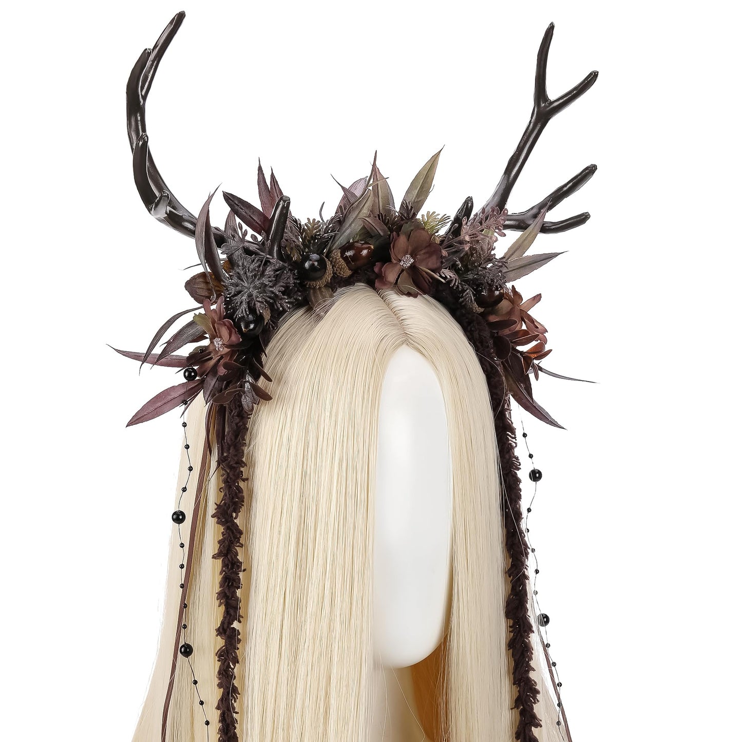 MOSTORY Dark Flower Reindeer Headband - Gothic Floral Antlers Headpiece for Renaissance Accessories Women Dark Fairy Costume, Deer Horns Headband with Vine for Goth Cosplay Renfaire Witch Aesthetic