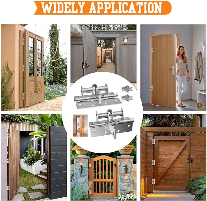 3in1-4 Inches Automatic Door Hinge, Heavy Duty Self-Closing Wooden Door Closer, Hardware Spring Hinge, Automatic Self Closing Door Hinges with Positioning 90 Degrees (Brushed Silver) (2, Silver)