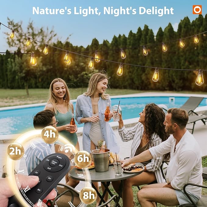 addlon 200FT(192+8) Solar String Lights Outdoor Waterproof 6W Panel with USB Port & Remote Control Solar Powered Patio Lights for Outside with 68 LED Dimmable Bulbs for Porch Garden Deck Halloween