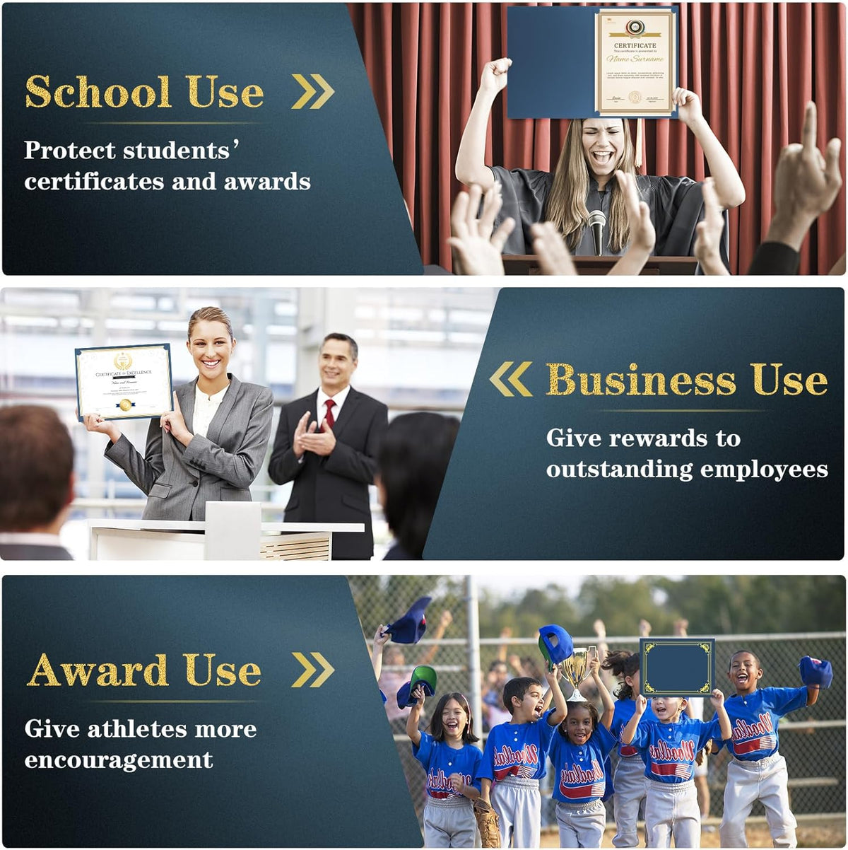 30 Packs Certificate Holders, Navy Blue Certificate Covers, Diploma Holders, Certificate Folders with Gold Foil Border for Letter Size 8.5" x 11" Certificates, Diploma, Documents, Award Cover
