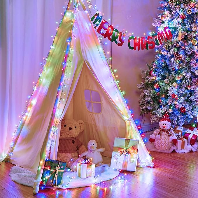 Fairy Lights Battery Operated, 10 FT 120LED Twinkle Firecracker String Lights with 8 Lighting Modes & Timer, Waterproof Cluster Light for DIY Outdoor Wreath Wedding Christmas Decoration, Multicolor