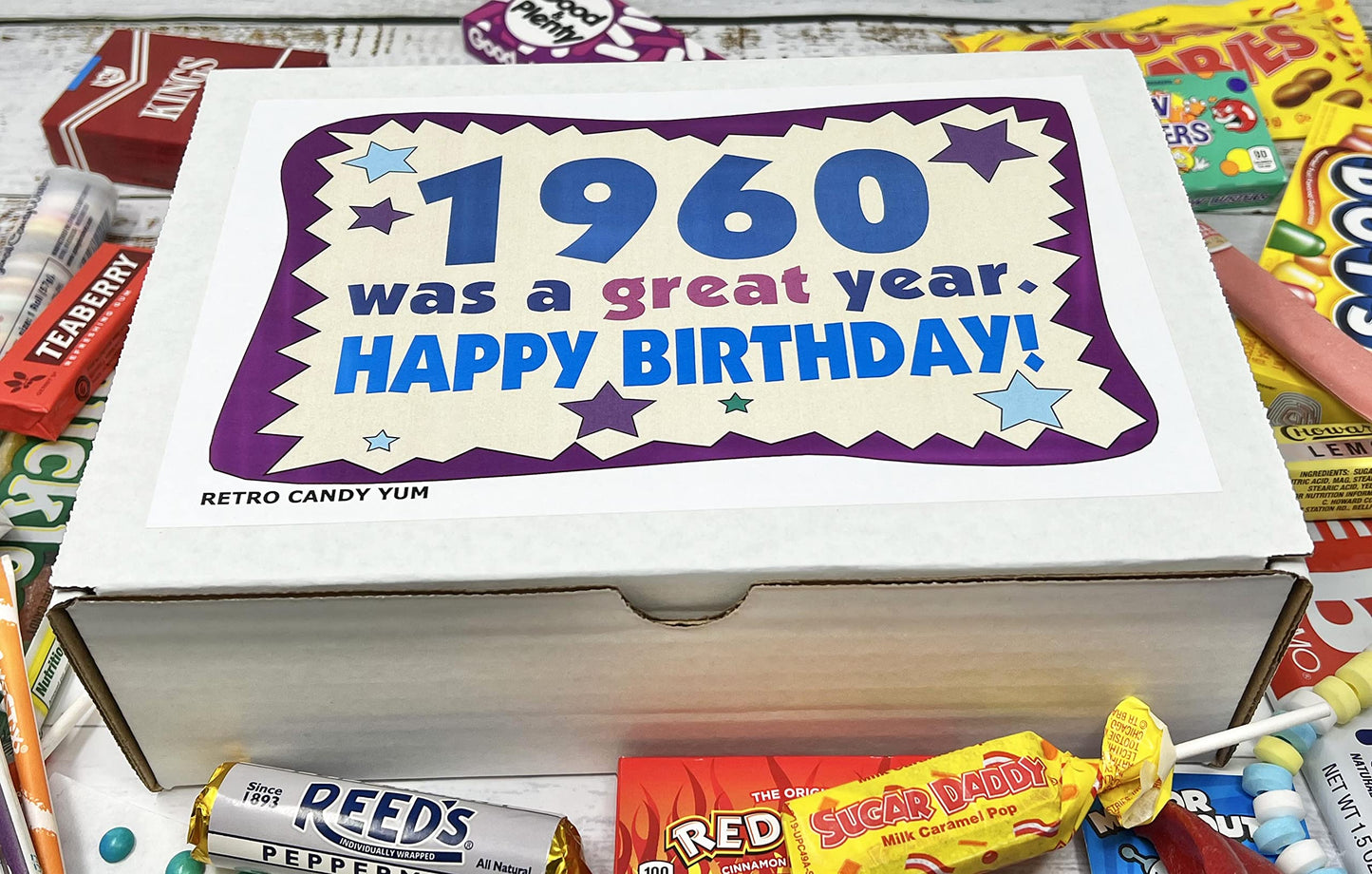 RETRO CANDY YUM ~ 1960 65th Birthday Gift Box Nostalgic Candy Mix from Childhood for 65 Year Old Man or Woman Born 1960 Jr