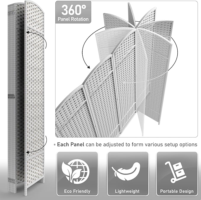 Sorbus 6 Panel Room Divider 6 ft. Tall - Privacy Screen, Extra Wide Double Hinged Panels, Mesh Hand-Woven Design, Partition Room Dividers and Folding Privacy Screens, Wall Divider for Room Separation